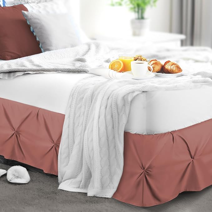 Nestl Pink Clay Bed Skirt Twin Size, Pinch Pleat Twin Bed Skirt, 14" Inch Drop Twin Bedskirt, Hotel Quality Pink Clay Bed Skirts, Premium Microfiber Bedskirt for Twin Bed, Pink Clay Twin Bed Skirt