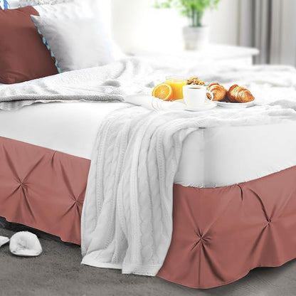 Nestl Pink Clay Bed Skirt King Size, Pinch Pleat King Bed Skirt, 14" Inch Drop King Bedskirt, Hotel Quality Pink Clay Bed Skirts, Premium Microfiber Bedskirt for King Bed, Pink Clay King Bed Skirt
