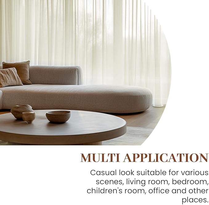 Dreaming Casa Ivory Sheer Curtains 96 Inches Long, Rod Pocket & Back Tab Light Filtering Textured Sheers for Living Room Bedroom, 2 Panels, Each 52" W x 96" L