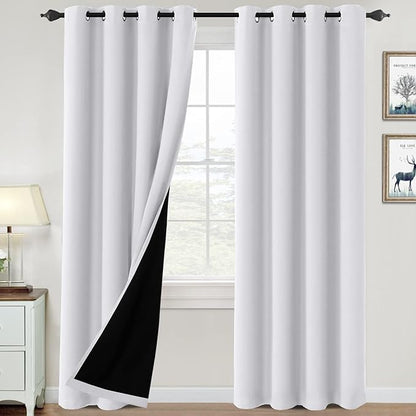H.VERSAILTEX 100% Blackout Curtains for Bedroom Thermal Insulated Blackout Curtains 84 inch Length Heat and Full Light Blocking Curtains for Living Room with Black Liner 2 Panels Set, Pure White