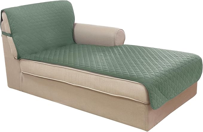 U-NICE HOME Sectional Couch Cover for Dogs Chaise Lounge Reversible Sofa Cover Furniture Protector Cover for Pets with Elastic Adjustable Strap (Chaise Lounge, Greyish Green/Taupe)