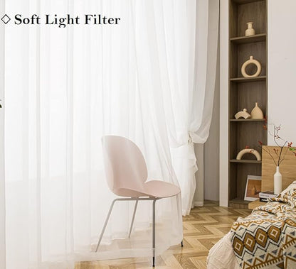 PI Small Sheer Curtains 63 Inch Length,Light Filtering Airy Voile Curtain for Small Window/Kitchen 2 Panels (W52 X L63, Beige)
