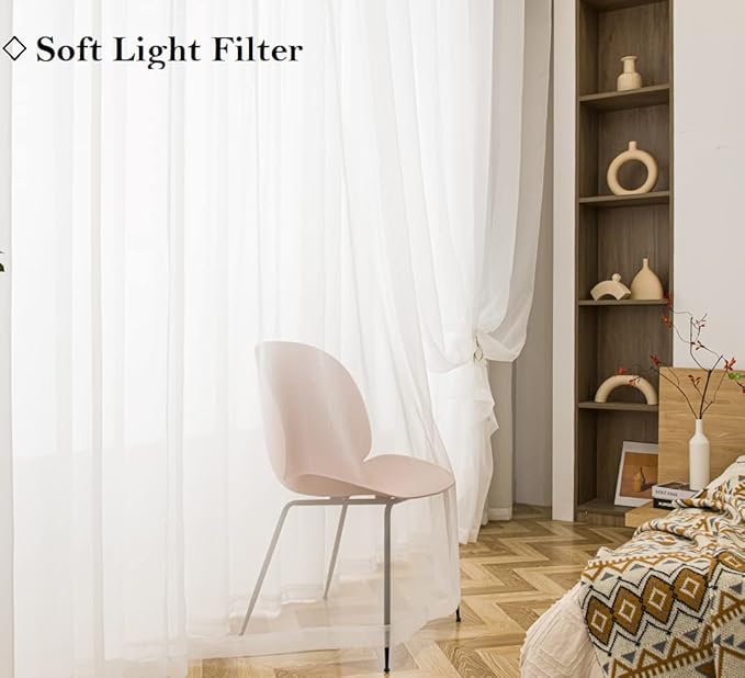 PI Ivory Sheer Curtains Panels 84 inch Length,Grommet Top Hazy Light Filtering Window Draperies for Livng Room/Bedroom 2 Panels (W52XL84, Ivory)
