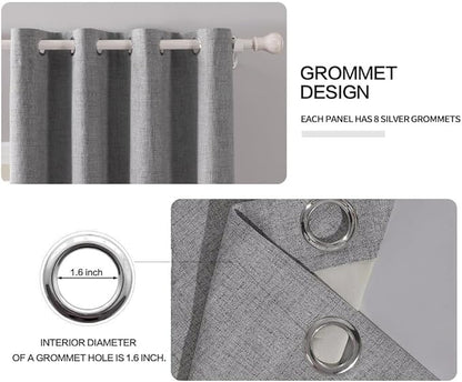 MIULEE Linen Textured 90 Inches Curtains for Bedroom 100% Blackout Thermal Insulated Grey Curtains Grommet Room Darkening Luxury Decor for Living Room Nursery 52 x 90 Inch (2 Panels)