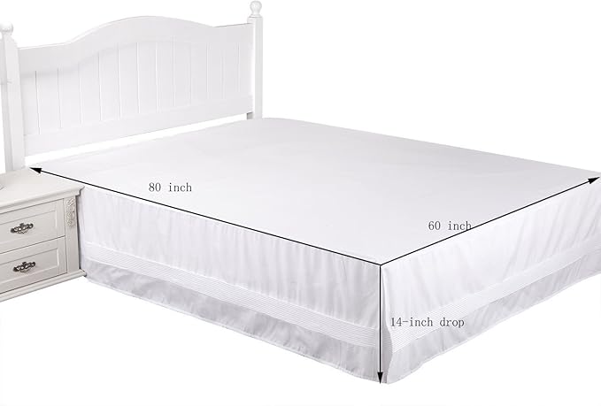 Valea Home Bed Skirt with Stitch on White Dust Ruffle with Split Corner, Durable Elegant Luxury Queen 14-inch Drop