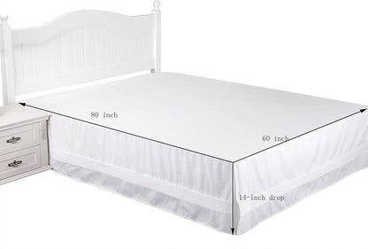 Valea Home Bed Skirt with Stitch on White Dust Ruffle with Split Corner, Durable Elegant Luxury Queen 14-inch Drop