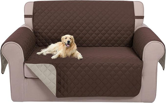 U-NICE HOME Loveseat Sofa Cover Reversible Couch Covers for 2 Cushion Couch for Dogs Furniture Protector Cover with Elastic Straps Water Resistant(Loveseat Small, Coffee/Beige)
