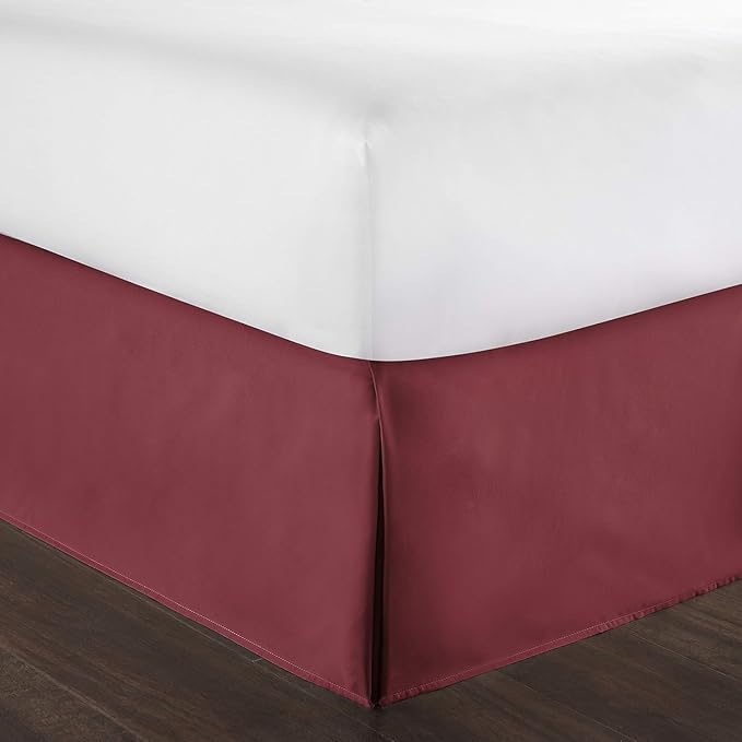 Bed Skirt - 100% Cotton 800 Thread Count Box Pleated Bed Skirt - Luxury Pleated Dust Ruffle, Hotel Quality Modern Bed Skirt, Easy Fit with 12 Inch Tailored Drop, RV Bunk 42X80, Burgundy