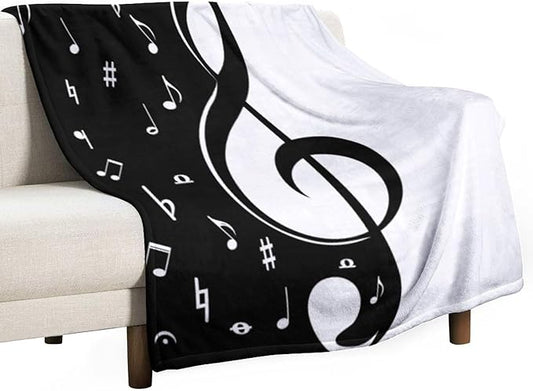 Music Blanket Abstract Funny Black White Music Note Art Printed Soft Cozy Lightweight Throw Blanket for Kids Girls Boys Women Bedroom Living Room Dorm Chair Sofa Travel 60x80in