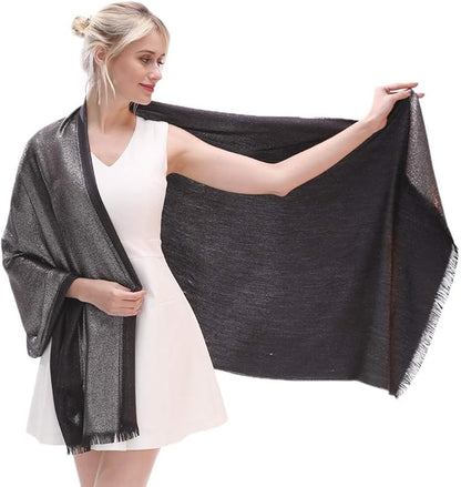 LMVERNA Women's Sparkling Metallic Soft Pashmina Shawls and Wraps Scarf in Solid Colors