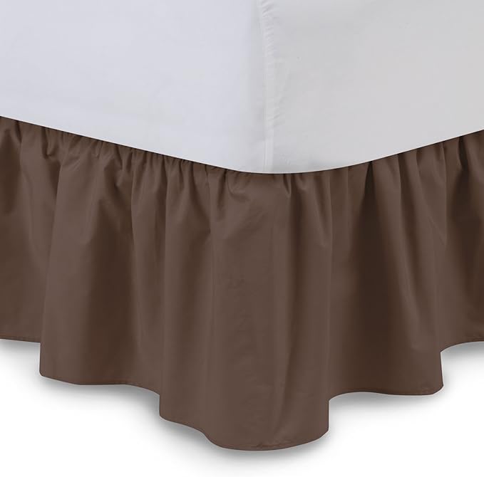 Ruffled Bed Skirt (Queen, Brown) 18 Inch Drop Dust Ruffle with Platform, 100% Cotton 600 Thread Count Fabric, Gathered Styling, Available in All Bed Sizes and 23 Colors - Bedskirt