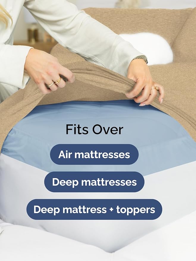 Extra Deep Pocket Queen Sheet Set - 4 Piece Breathable & Cooling Bed Sheets - Hotel Luxury Sheet Set - Soft, Wrinkle Free & Comfy - Easily Fits Extra Deep Mattresses - Deep Pocket Heathered Tan Sheets