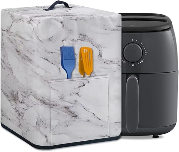 Air Fryer Cover Dust Cover, Dust Protection Insulated Kitchen Appliance Cover with Top Handle and Front Pockets for Women Gift, White Marble