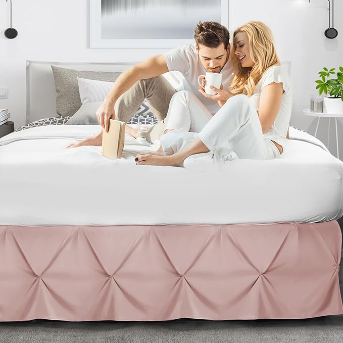 Nestl Blush Pink Bed Skirt Twin Size, Pinch Pleat Twin Bed Skirt, 14" Inch Drop Twin Bedskirt, Hotel Quality Blush Pink Bed Skirts, Premium Microfiber Bedskirt for Twin Bed, Blush Pink Twin Bed Skirt