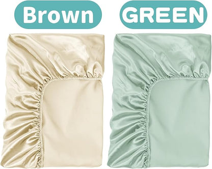 2 Pack Satin Soft Crib Sheet for Baby with Sensitive Hair Silky Baby Mattress Sheet Pink and Violet Unisex 52x28in (Satin Brown & Green)