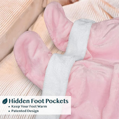 PAVILIA Sherpa Blanket with Sleeves, Foot Pocket for Women Men Adults, Thick Wearable Blanket Throw Wrap, Fleece Warm Snuggle Blanket Robe, Cozy Gift Ideas Wife Mom, Pink