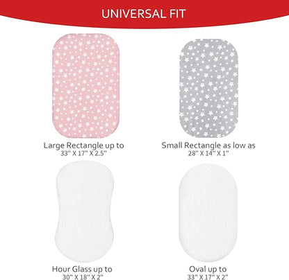 Bassinet Sheets & Waterproof Bassinet Mattress Pad Protector 4 Pack Set, Universal Fit for Oval, Hourglass and Rectangular Mattress, Grey & Pink