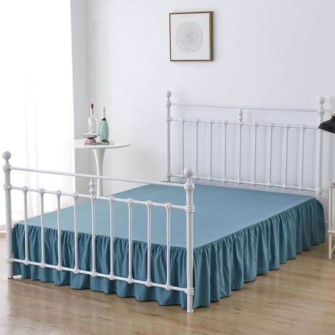 Twin Size Bed Skirt Ruffled Bed Skirts with Split Corners, 18 Inch Drop Dust Ruffle Bed Skirt with Platform, Teal Blue, Twin - 18" Drop