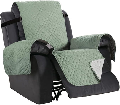 H.VERSAILTEX Reversible Quilted Recliner Covers Water Resistant Furniture Protector for Reclienr Chair with Elastic Straps for Pets Kids Sitting Width Up to 28"(Oversized Recliner, Desert Sage/Beige)