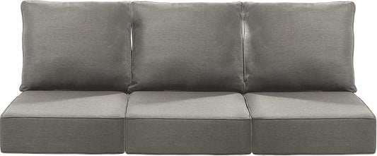 Luxury 22x24/22x25 6-Inch Patio Chair Cushions Set of 3 - Memory Foam Deep Seat Water-Resistant Patio Cushion for Lawn Dining Rocking Swivel Chairs Loveseat 3-Seater Sectional Sofa - Grey