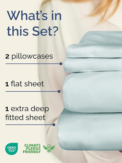 Extra Deep Pocket King Sheets - 4 Piece Breathable & Cooling Bed Sheets - Hotel Luxury Bed Sheet Set - Soft, Wrinkle Free & Comfy - Easily Fits Extra Deep Mattresses - Deep Pocket Ice Blue Sheets Set