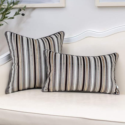 Yangest Grey Striped Throw Pillow Cover Multicolor Velvet Cushion Cover Zippered Rectangular Pillowcase for Sofa Couch Bedroom Living Room Home Decoration, 12x20 Inch