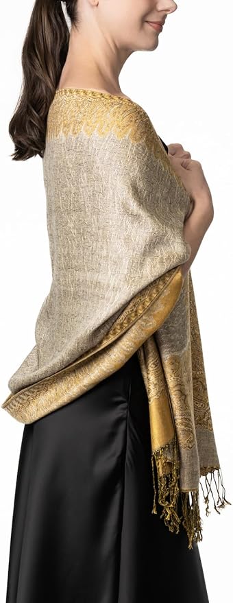 Achillea Big Paisley Pashmina Shawl Wrap for Women – Elegant Scarf for Weddings, Evening Dresses, Festivals & Daily Wear