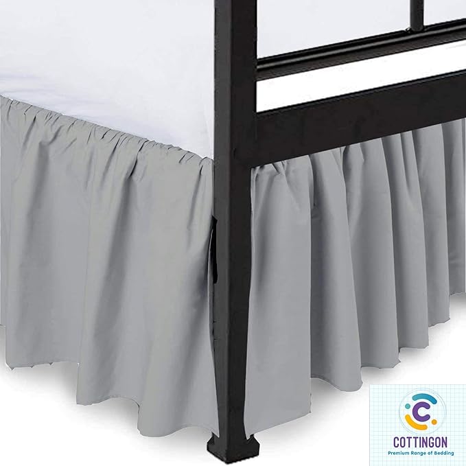 Cottingon Ruffled Bed Skirt with Split Corners-Dust Ruffle - 21" Drop 100% Microfiber Soft,Sheen & Luxurious Look - Bed Skirts (Light Grey -Full)