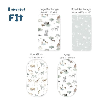 Ultra Soft Fitted Bassinet Sheets 3 Pack, Universal Fitted for.Baby Cradle Moses Basket Oval Rectangle Mattress Safe and Snug, Stylish Bassinet Mattress Sheets for Baby, Cute Animals Print