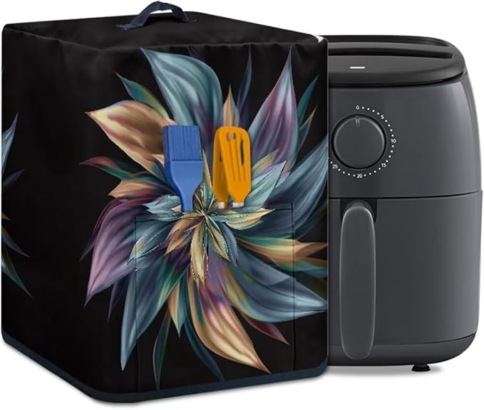 Air Fryer Cover Dust Cover Dust Protection Insulated Kitchen Appliance Cover with Top Handle and Accessories Pockets Gift for Women, Flower Brown Blue