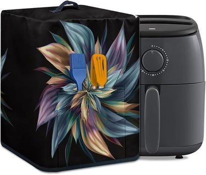 Air Fryer Cover Dust Cover Dust Protection Insulated Kitchen Appliance Cover with Top Handle and Accessories Pockets Gift for Women, Flower Brown Blue