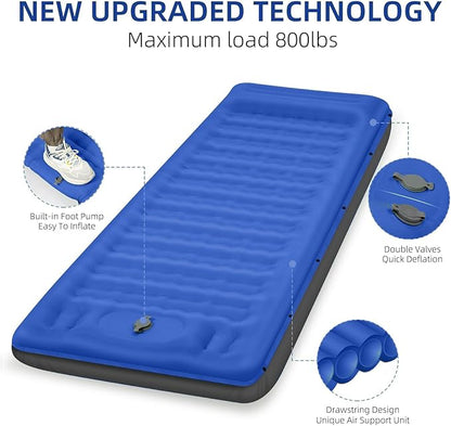 Camping Sleeping Pad, Extra Thick 5 Inch Camping Mat with Pillow, Built-in Foot Pump Inflatable Sleeping Pads Compact for Camping Backpacking Hiking Traveling Tent as Camping Essentials（Blue）