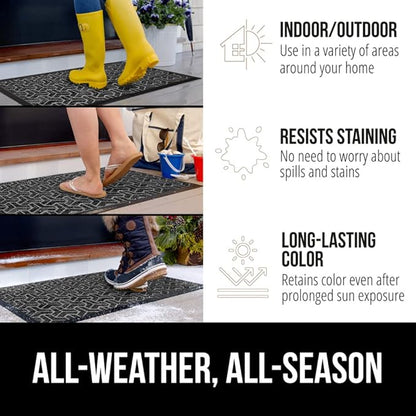 GORILLA GRIP 100% Waterproof All-Season WeatherMax Doormat, 47x35, US Designed Natural Rubber, Stain and Fade Resistant, Low Profile Indoor Outdoor Door Mats, Easy Clean Patio Mat, Slate Geometric