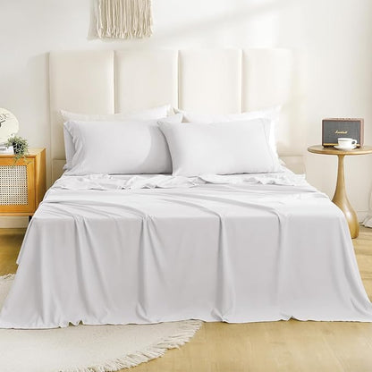 California King Sheet Sets-4 Pcs Silky Soft Breathable Bed Sheet Set,16" Deep Pocket for Mattress,Hotel Luxury Clearance full size sheet sets,Wrinkle Free,Easy Care Cooling Bedding Sheets （White）