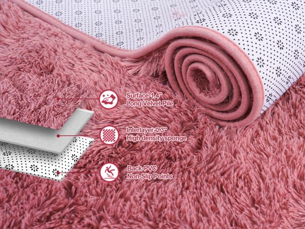 Soft Shaggy for Bedrooms, Fluffy Rugs for Living Room, Blush Area Rug, Cozy Fuzzy Carpet for Kids, Perfect Indoor Decor for Boys and Girls 4x6 Feet