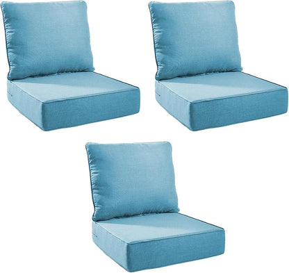Outdoor Cushion Set for Furniture Patio Furniture, UV Resistant, Water Resistant - 6 Inch Thick Foam Garden Cushions– 22x24 Inch Patio Seat Covers for Chair/Sofa/Couch | Light Blue | 3-Pack |
