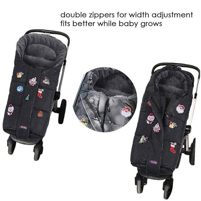 Christmas Uniuqe Waterproof Winter Stroller Bunting Bag Todder,Width Adjustable, Anti-Dirt,Foot area Open, Hoodie, All Features Needed for Baby Stroller Footmuff