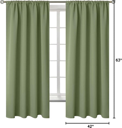BGment Olive Green Blackout Curtains for Bedroom 63 Inches Long - Rod Pocket Thermal Insulated Room Darkening Drapes for Living Room Office Privacy, 42 x 63 Inch, 2 Panels