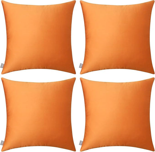 Thmyo 4-Pack 100% Cotton Comfortable Solid Decorative Throw Pillow Cases Square Cushion Cover Pillowcases Thanksgiving DIY Throw Pillow Covers for Sofa Bed Car(20x20 inch/50x50cm,Fall Orange)