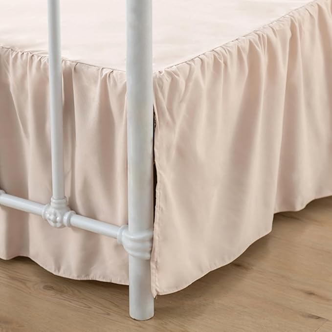 Bed Skirt King Size Ruffled Bed Skirts with Split Corners, 18 Inch Drop Dust Ruffle Bed Skirt with Platform, Cream, 18" King