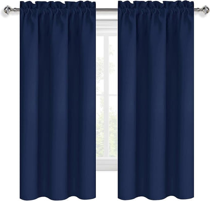 DWCN Navy Blue Blackout Curtains for Bedroom 63 Inches Long 2 Panels Set Window Drapes Thermal Insulated Room Darkening Rod Pocket Curtains for Kids Boys Room (W38 x L63 Inch, Navy Blue)