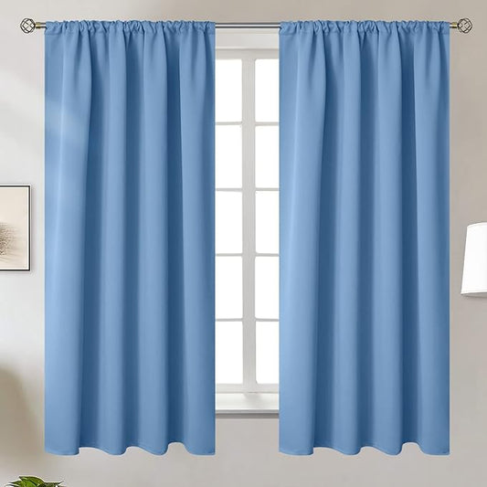 BGment Denim Blue Blackout Curtains 63Inches Length for Bedroom - Rod Pocket Thermal Insulated Room Darkening Window Drapes for Living Room Bathroom, 42 x 63 Inch, 2 Panels