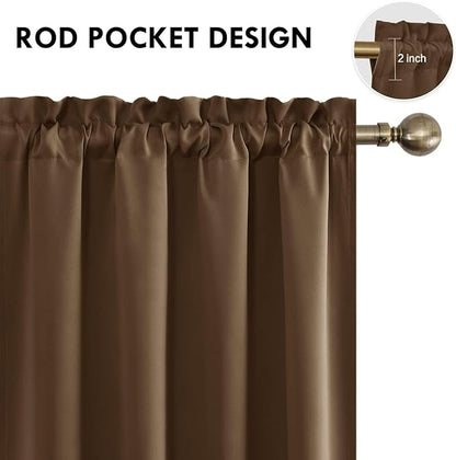 DWCN Blackout Curtains for Living Room Thermal Insulated, Energy Saving & Noise Reducing Bedroom Curtains, Brown, W 70x L 84 Inch, Set of 2 Rod Pocket Curtain Panels