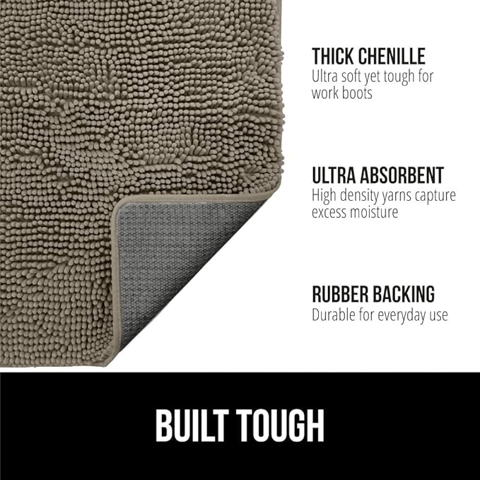 GORILLA GRIP SOAKSTOPPER Dog Door Mat, Machine Washable Rug Absorbent Doormat Captures Moisture Mud Dirt, Quick Dry Soft Chenille Entryway Rugs Indoor Entrance Mats for Dog Paws, 24x17 Cappuccino