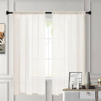 Sheer Curtains 72 Inches Long 2 Panels, Rod Pocket Short Curtain for Kitchen, Bedroom, Cafe Window(Ivory 38" W x 72" L)