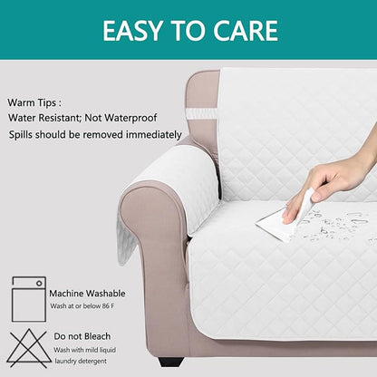 U-NICE HOME Recliner Chair Covers Reversible Chair Cover Pet Covers for Dogs with Elastic Straps Water Resistant Diamond Quilted (28''Recliner Oversized, White/White)