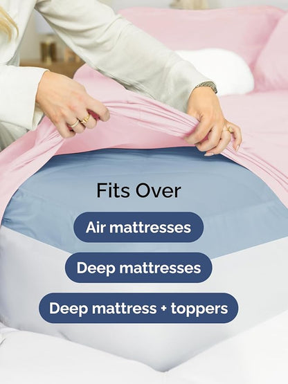 Extra Deep Pocket Queen Sheet Set - 4 Piece Breathable & Cooling Bed Sheets - Hotel Luxury Sheet Set - Soft, Wrinkle Free & Comfy - Easily Fits Extra Deep Mattresses - Deep Pocket Lavender Pink Sheets