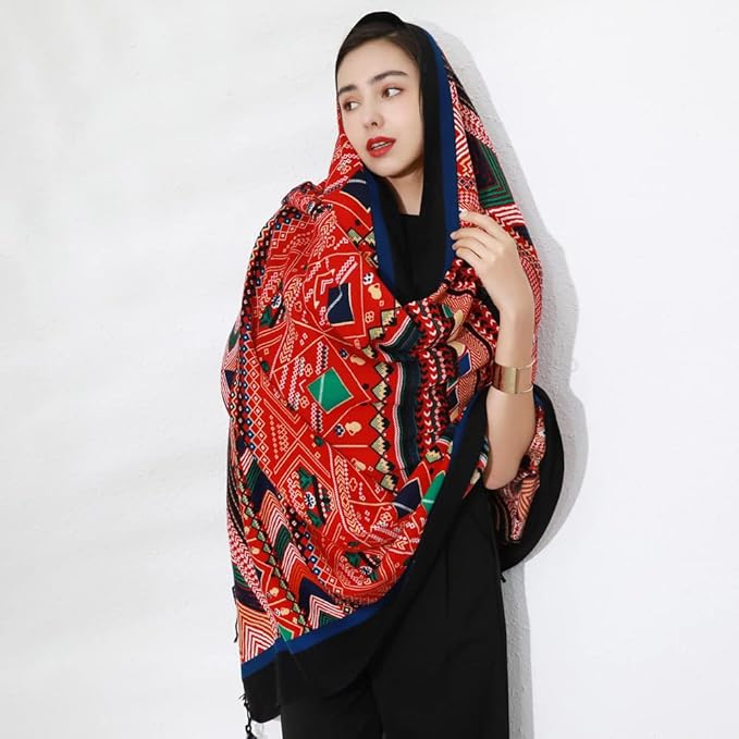 DANA XU 100% Merino Wool Pashmina Shawl for Women 96"x43", Oversized Cashmere Wrap with Tassels, Floral Travel Blanket Cape