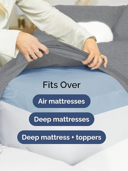 Extra Deep Pocket King Sheets - 4 Piece Breathable & Cooling Bed Sheets - Hotel Luxury Sheet Set - Soft, Wrinkle Free & Comfy - Easily Fits Extra Deep Mattresses - Deep Pocket Heathered Grey Sheets