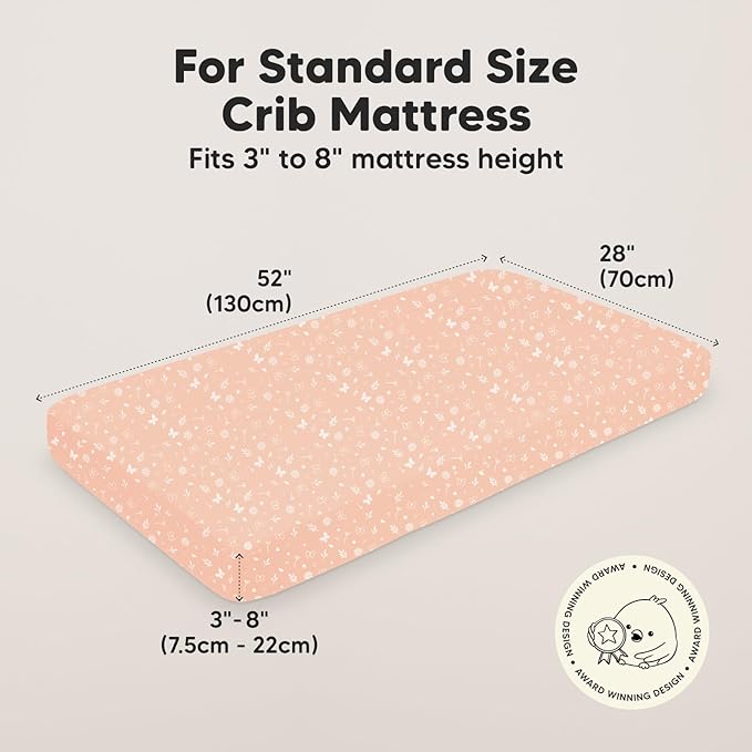 KeaBabies 2-Pack Baby Crib Sheets for Boys, Girls - 52x28 Viscose Derived from Bamboo Toddler Bed Sheets Neutral, Fitted Crib Mattress Cover for Standard Baby Bedding, Soft & Cozy (Butterflies)